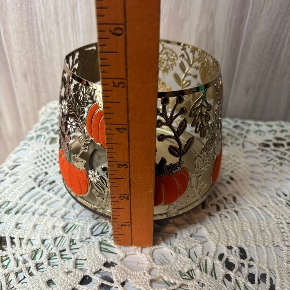 Bath & Body Works Gold Metal Autumn Fall Pumpkin 3 Wick Candle Holder - Picture 5 of 6